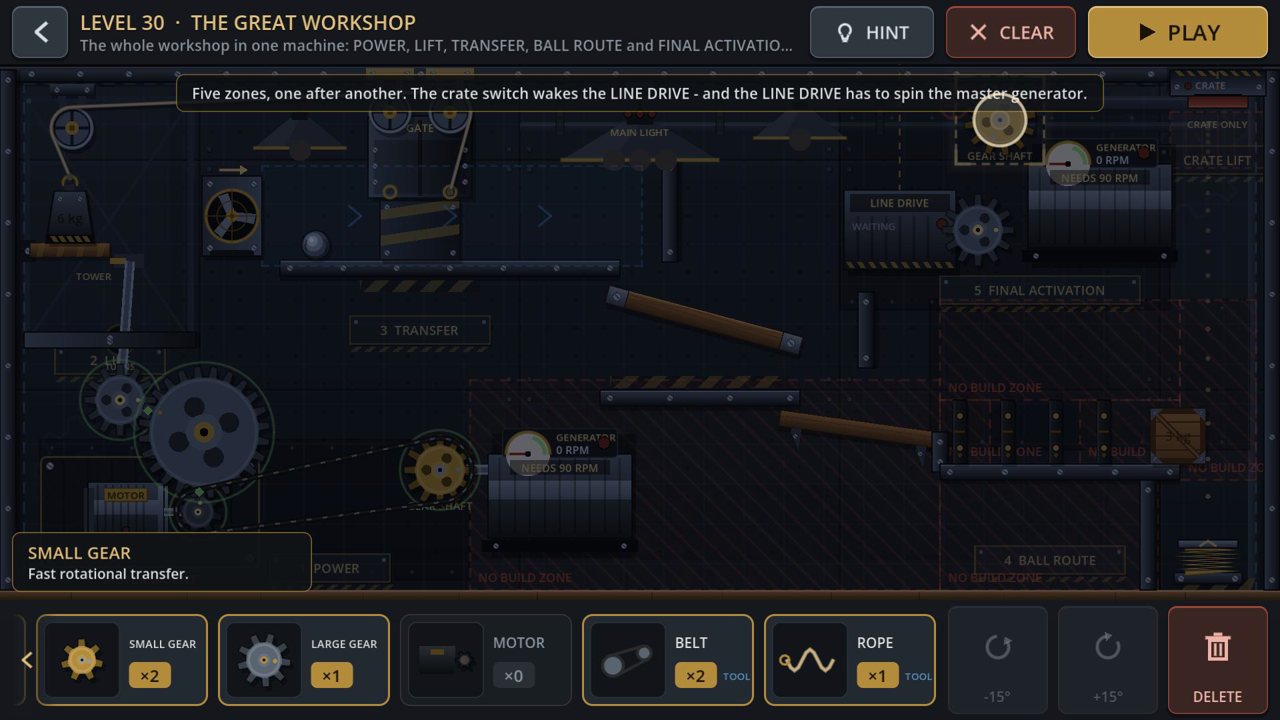 Small gear placed on the master generator shaft in Level 30