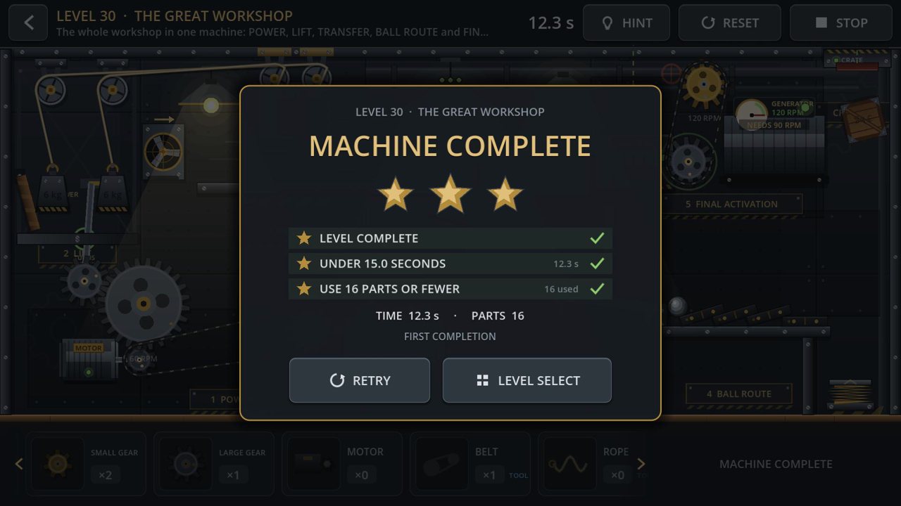 Machine complete panel with three stars